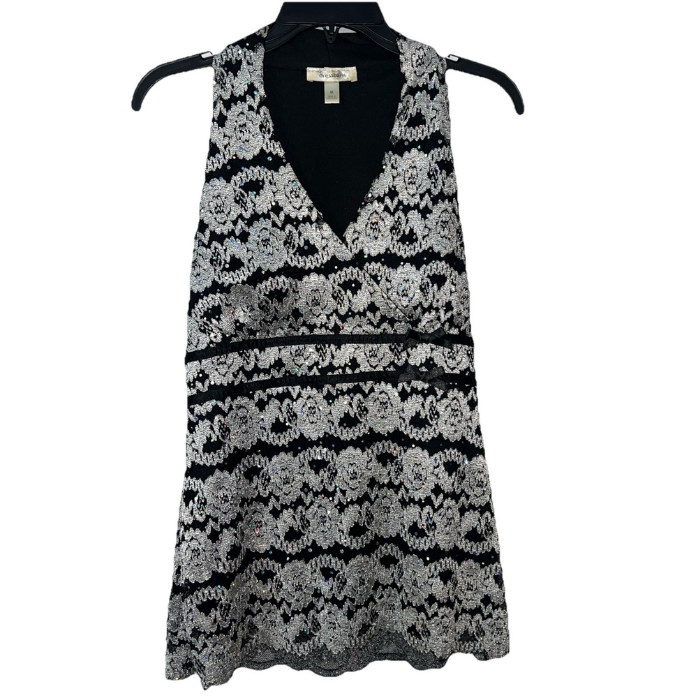 Dressbarn Womens Sleeveless White & Black Lace Sparkle Bow Detail Racerback Sz M